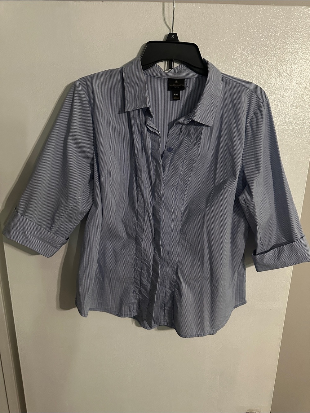 Worthington Light Blue Button-Front Blouse